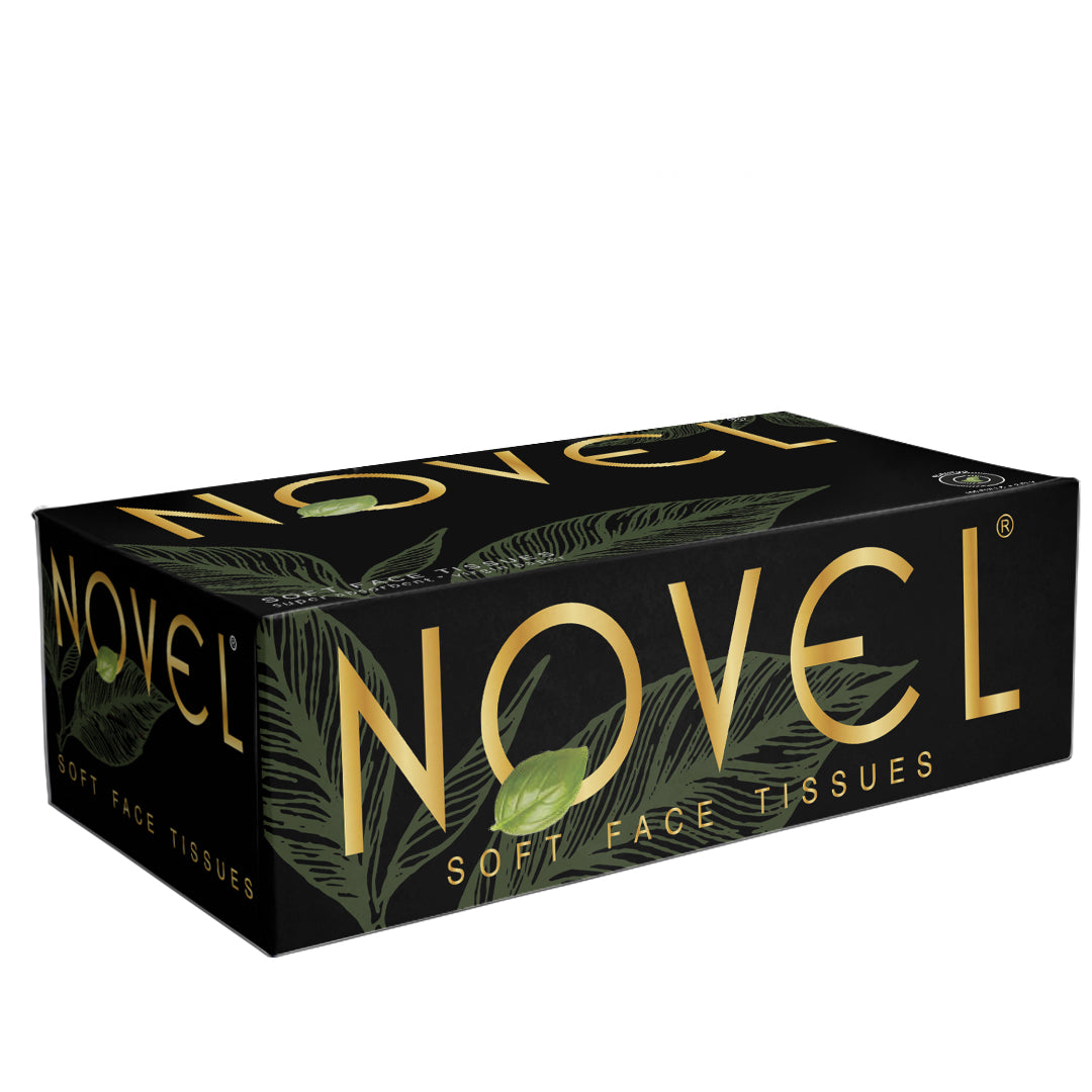 Novel Soft Face Tissues – Premium Black Box with 2-Ply Facial Tissues, Unscented, Gentle on Sensitive Skin, Ideal for Daily and Multi-Purpose Use