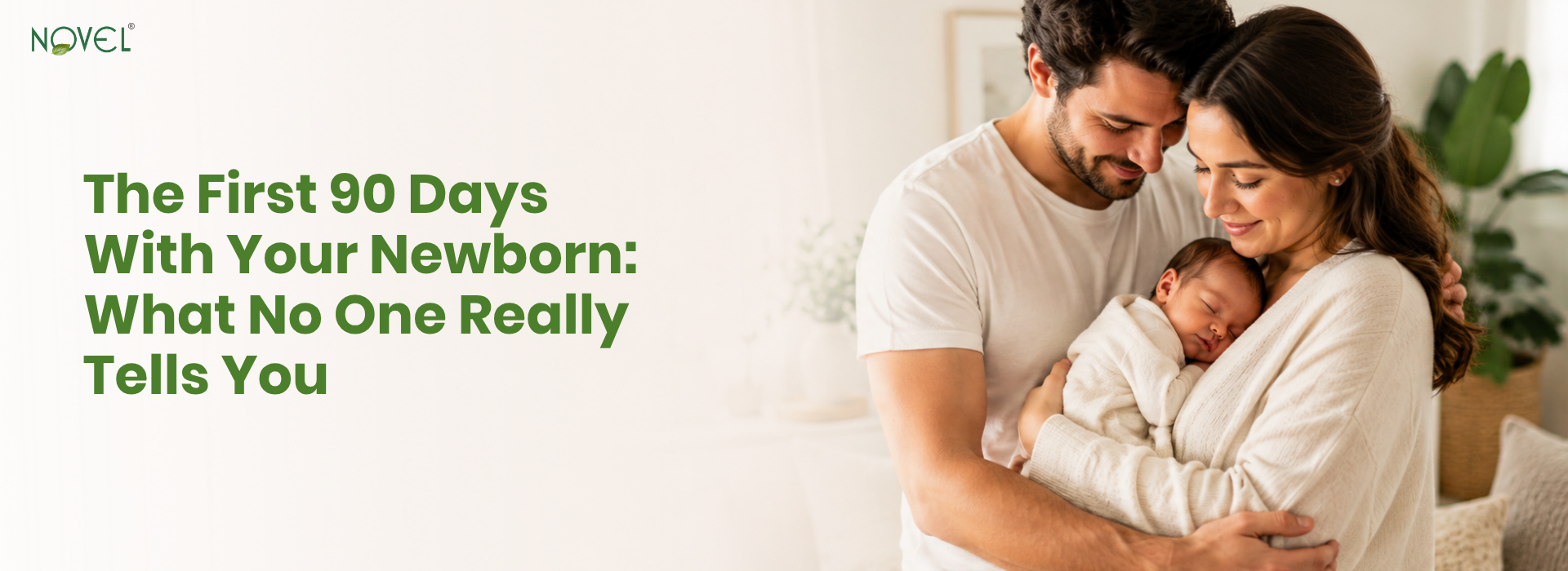 New parents cradling their newborn during the first 90 days at home