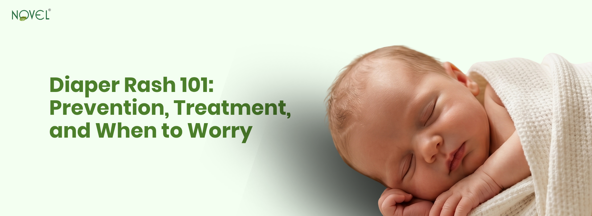 Baby during a diaper change, on diaper rash prevention, treatment and care