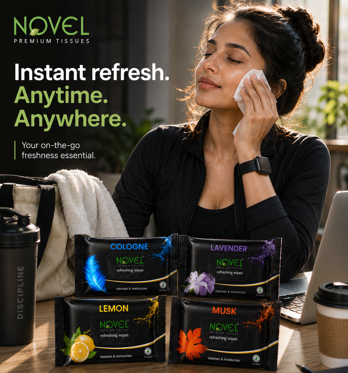 Novel Facial Care Combo | Assorted Refreshing Wet Wipes (25 Wipes Each – Cologne, Lavender, Lemon & Musk) + Novel Rose Water | Gulab Jal | 100% Pure & Natural | 100 ml – Hydrating, Cleansing & Refreshing Care for All Skin Types