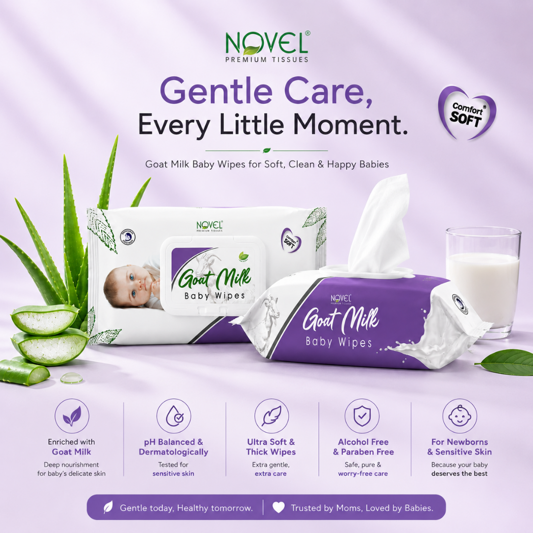Novel Babio Premium Goat Milk Baby Wipes with Lid | 72 Wipes (Pack of 3) – Gentle Cleansing & Nourishing Care for Baby Skin | Soft, Alcohol-Free & Skin-Friendly | Buy 3 Get 3