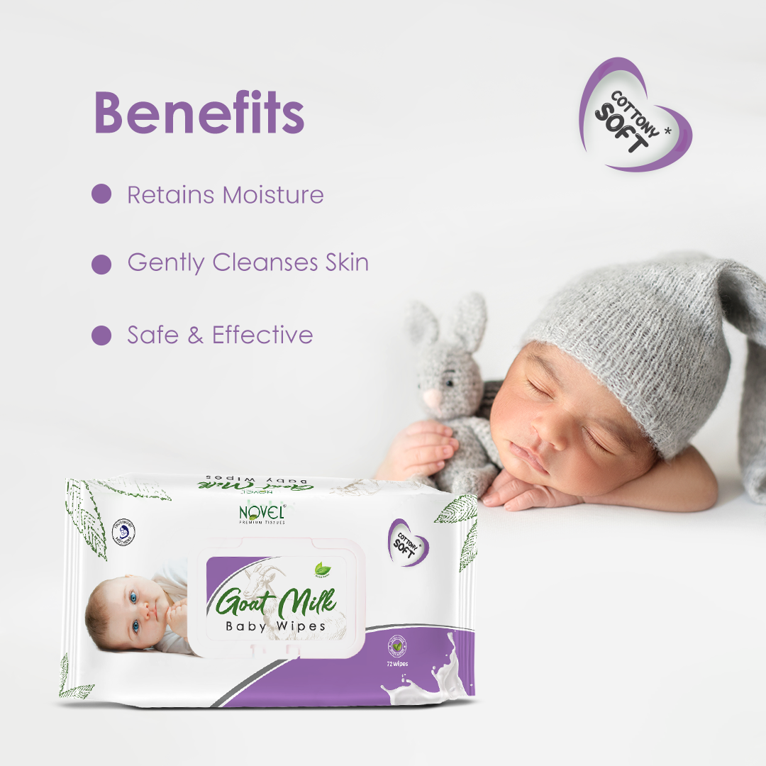 Babio Premium Goat Milk Baby Wipes Lid Pack | Deeply Moisturizing & Gentle – 72 Wipes (Pack of 6 )