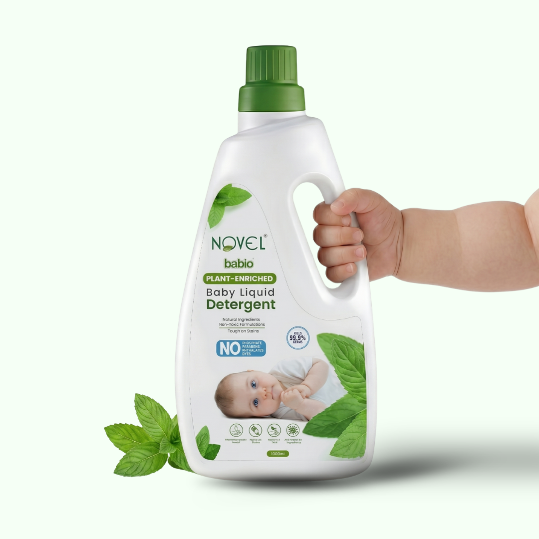 Novel Babio Baby Liquid Detergent | Plant-Enriched Fabric Care | 1L + Free Refill Pack (1L) – Gentle & Effective Laundry Care for Baby Clothes | Suitable for Daily Use