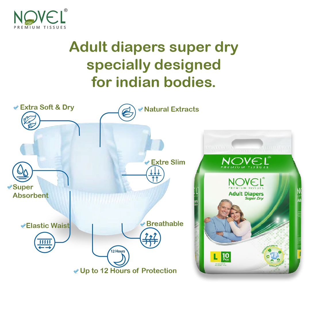 Novel Adult Diaper Super Dry – Wrap Style  | Unisex |  Size L