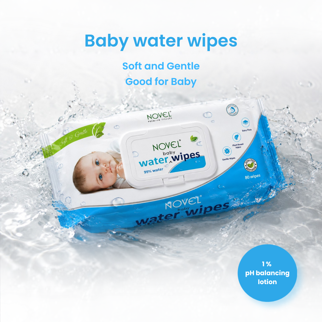 Novel Babio Baby Water Wipes with Lid | 80 Wipes (Pack of 3) – 99% Pure Water, Ultra-Gentle Cleansing for Delicate Baby Skin | Soft, Alcohol-Free & Fragrance-Free | Buy 3 Get 3