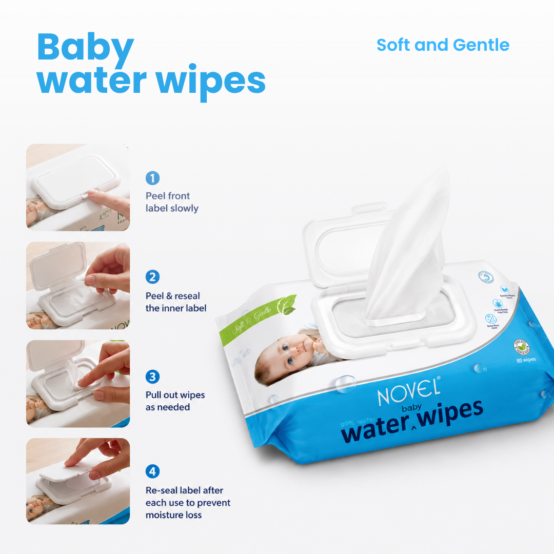 Novel Babio Water Wipes – 99% Pure Water | 80 Wipes | Buy 3 Get 3 Free