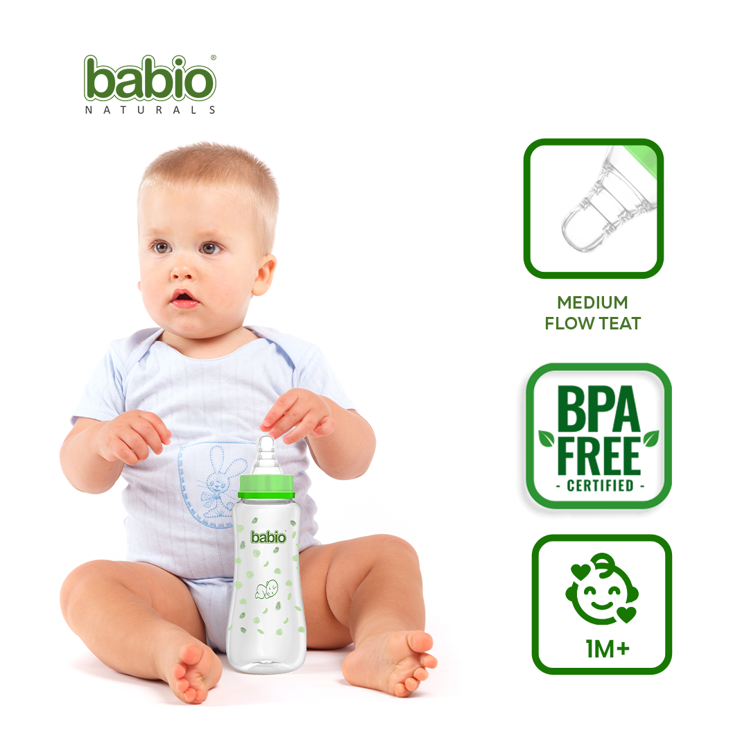 Novel Babio Baby Feeding Bottle – 250 ml | Slim Neck, Easy Grip & Safe Feeding