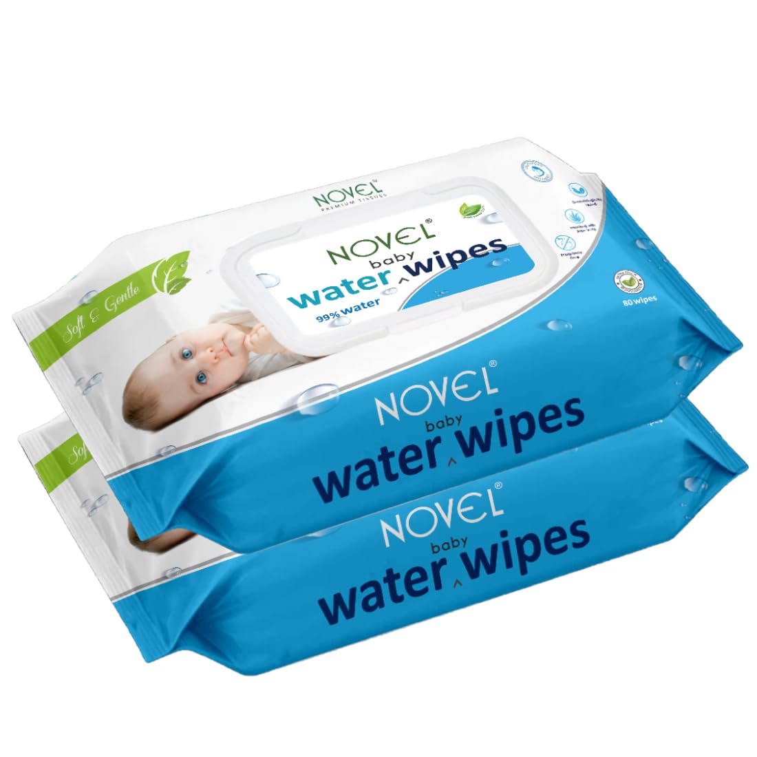 Babio Premium Baby Water Wipes Lid Pack | Deeply Moisturizing & Gentle – 72 Wipes (Pack of 2)