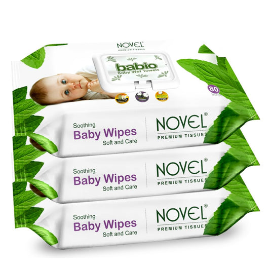 Babio Soft Cleansing Baby Wipes Lid Pack | Contains Aloe Vera & Chamomile Oil -80 Wipes pack of 3