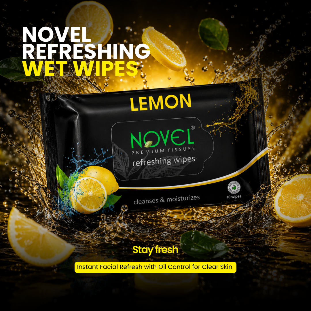 Novel Refreshing Wet Wipes | Alcohol-Free, Aqua Glycerine with Lemon Fragrance | 25 Wipes (Pack of 5) – Instant Facial Refresh with Oil Control for Clear Skin | For Daily Facial Use | Buy 5 Get 5