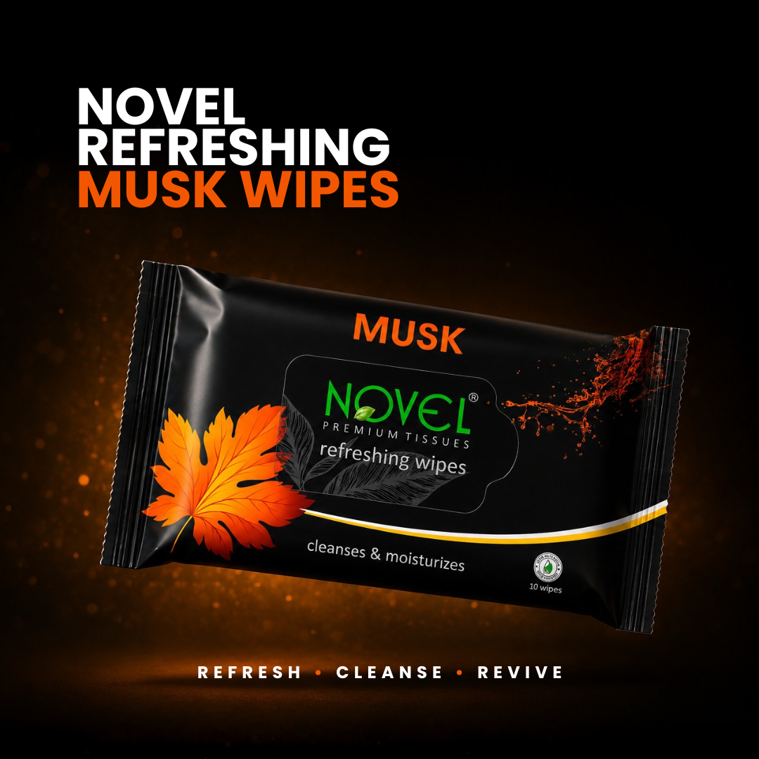 Novel Refreshing Wet Wipes | Alcohol-Free, Aqua Glycerine with Musk Fragrance | 25 Wipes (Pack of 5) – Long-Lasting Freshness for Clean & Confident Skin | For Daily Facial Use | Buy 5 Get 5