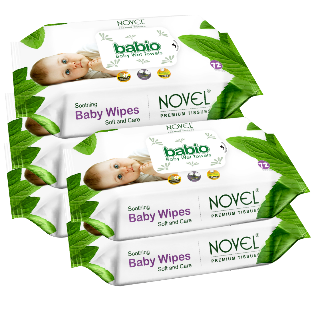 Novel Babio Baby Wipes | Aloe Vera & Chamomile | 72 Wipes (Pack of 5)