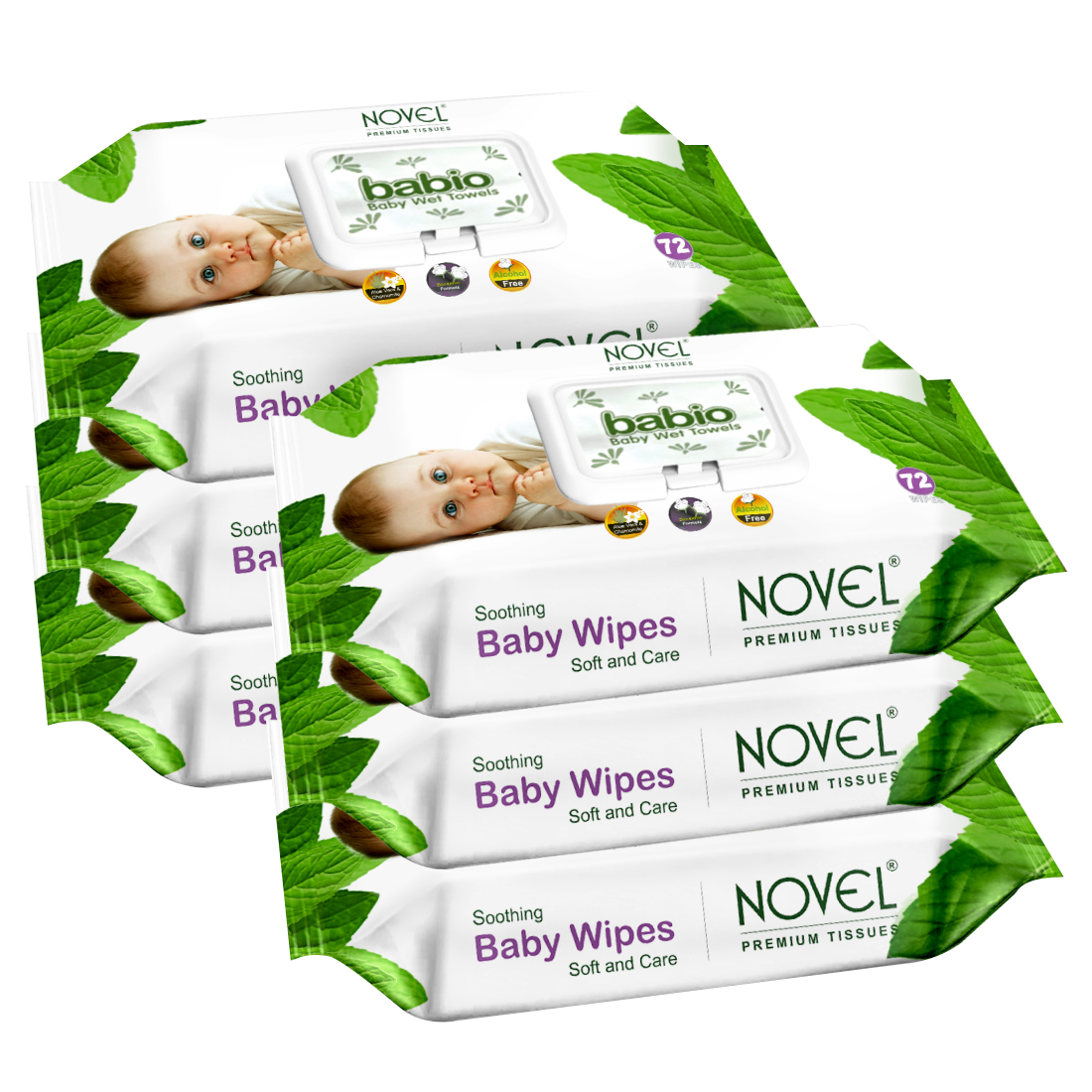 Novel Babio Baby Wipes | Aloe Vera & Chamomile | 72 Wipes (Pack of 6)