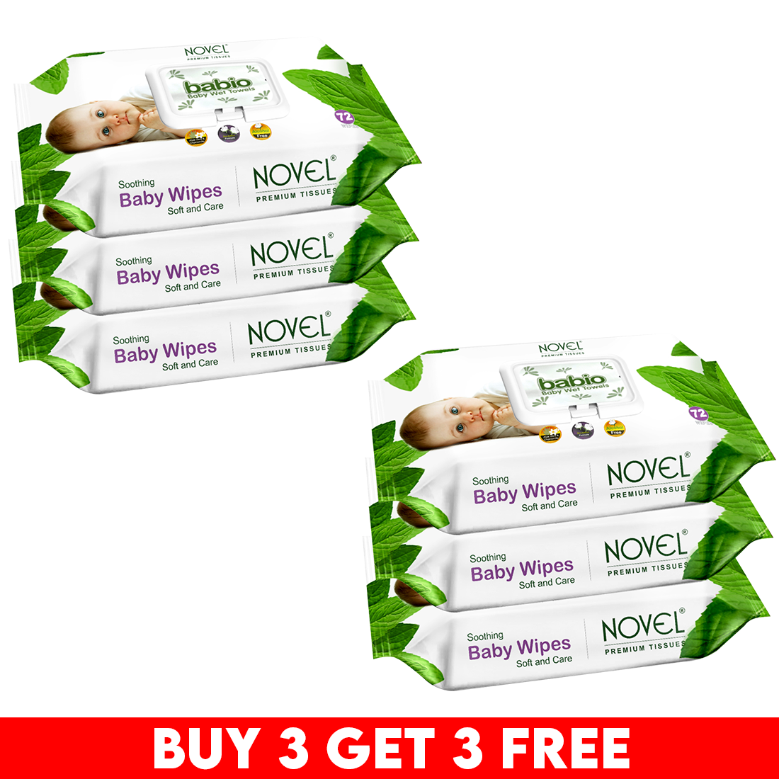 Novel Babio Baby Wipes with Lid | Aloe Vera & Chamomile | Buy 3 Get 3