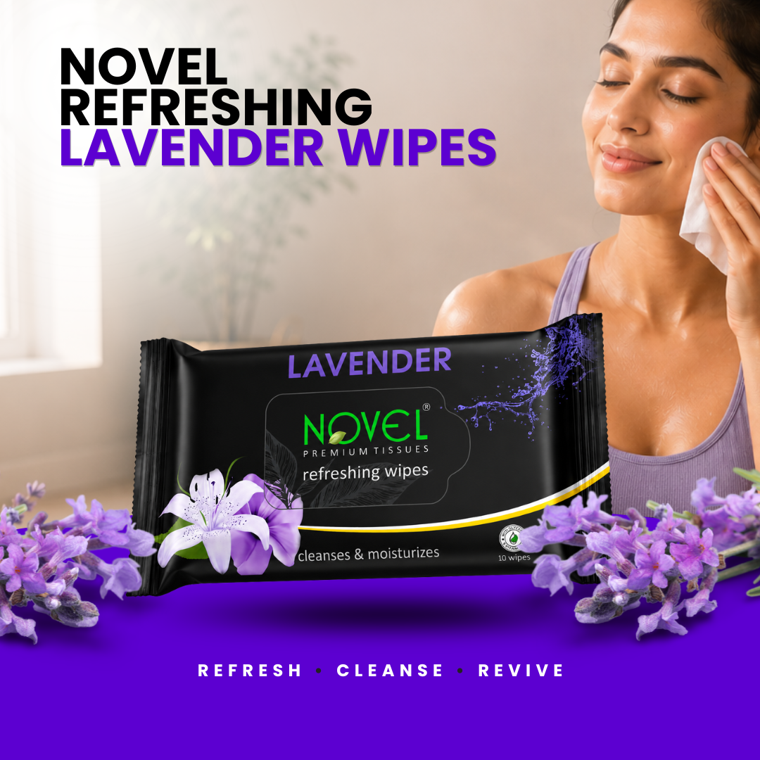 Novel Refreshing Wet Wipes | Alcohol-Free, Aqua Glycerine with Lavender Fragrance | 25 Wipes (Pack of 5) – Soothing Facial Refresh for Tired & Dull Skin | For Daily Facial Use | Buy 5 Get 5