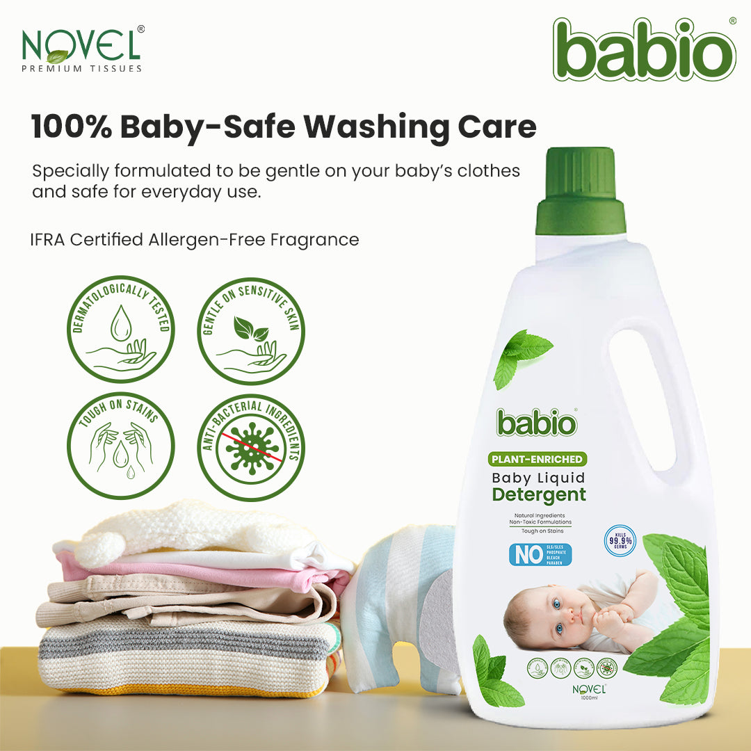 Novel Babio Baby Liquid Detergent | Plant Enriched | 1000ml | Buy 1 Get 1