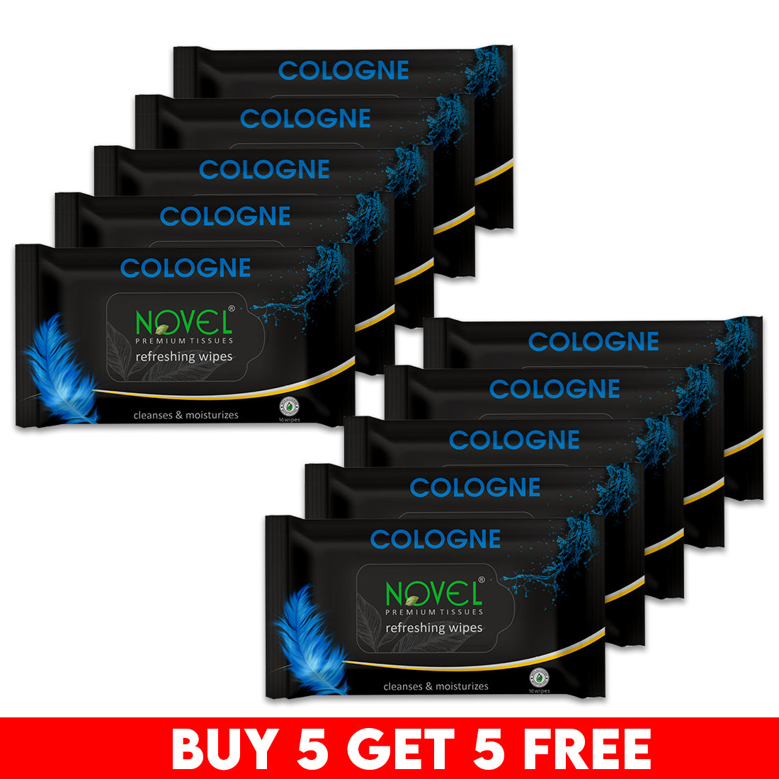 Novel Refreshing Wet Wipes | Alcohol-Free, Aqua Glycerine with Cologne Fragrance | 25 Wipes | Buy 5 Get 5