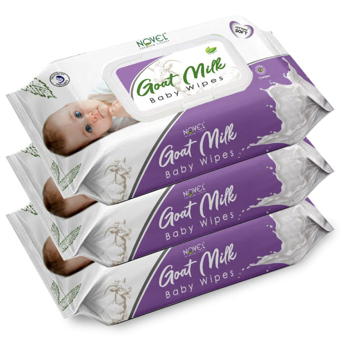 Novel Babio Premium Goat Milk Baby Wipes with Lid | Deeply Moisturizing & Gentle – 72 Wipes (Pack of 3)