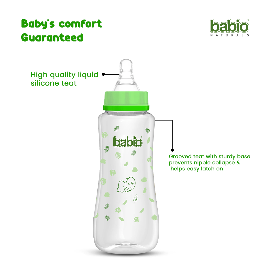 Novel Babio Baby Feeding Bottle – 250 ml | Slim Neck, Easy Grip & Safe Feeding