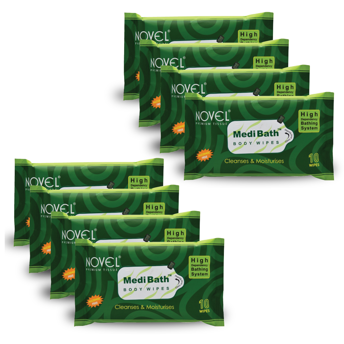 NOVEL Medi Bath Antiseptic & Aloe Vera Adult Body Wipes | 10 Wipes (Pack of 8)