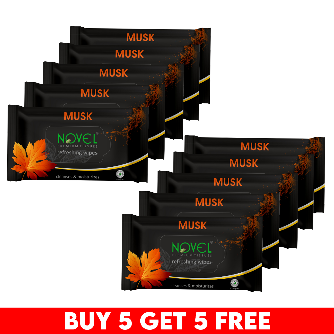 Novel Refreshing Wet Wipes | Alcohol-Free, Aqua Glycerine with Musk Fragrance | 25 Wipes | Buy 5 Get 5