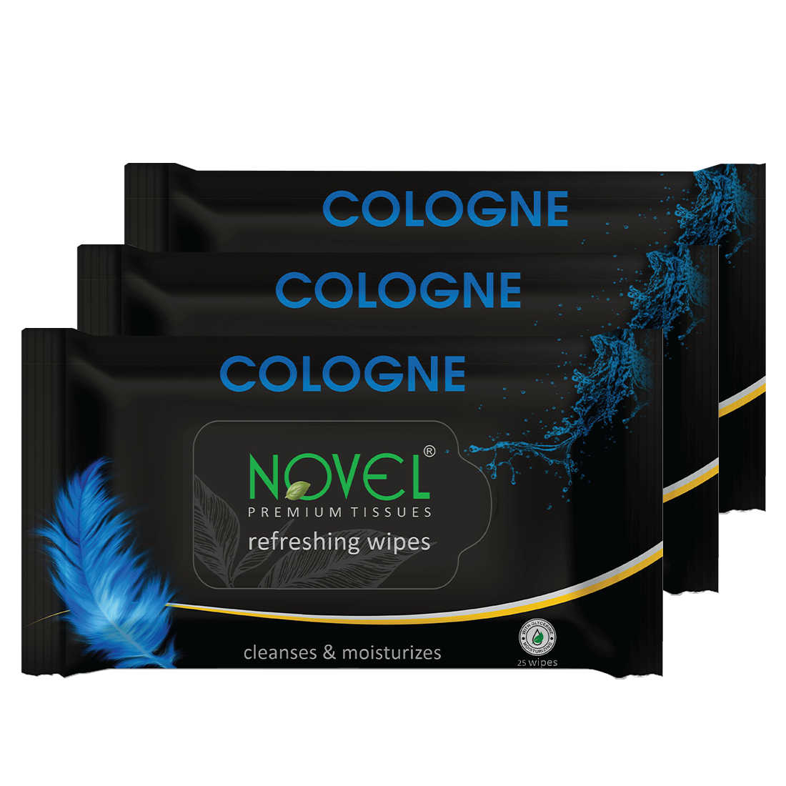 Novel Refreshing Wet Wipes | Alcohol-Free, Aqua Glycerine with Cologne Fragrance | 25 Wipes (Pack of 3)