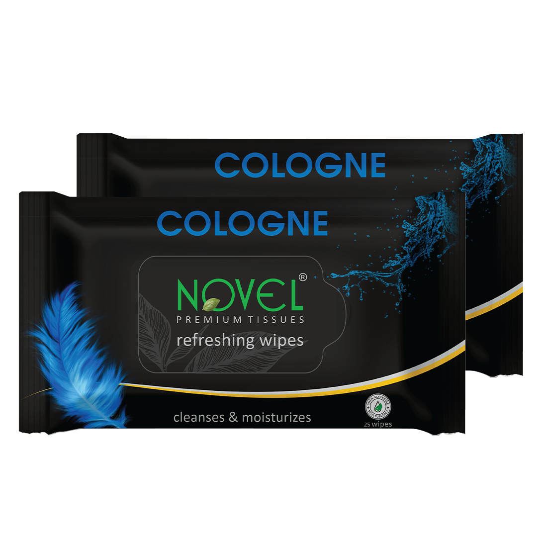 Novel Refreshing Wet Wipes | Alcohol-Free, Aqua Glycerine with Cologne Fragrance | 25 Wipes (Pack of 2)