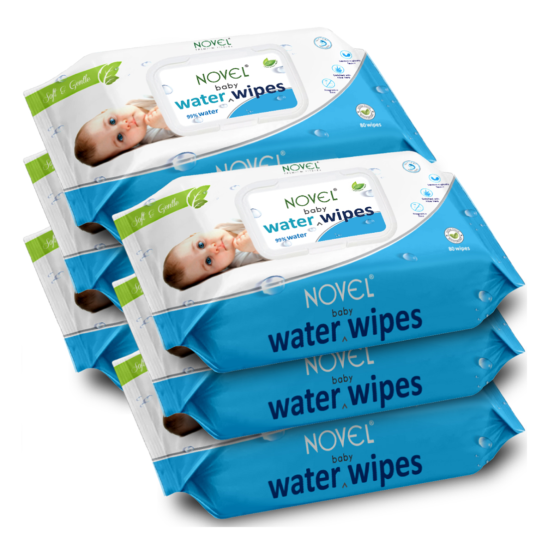 Novel Babio Baby Water Wipes with Lid | 99% Water | Ultra-Gentle & Hydrating – 72 Wipes (Pack of 6)