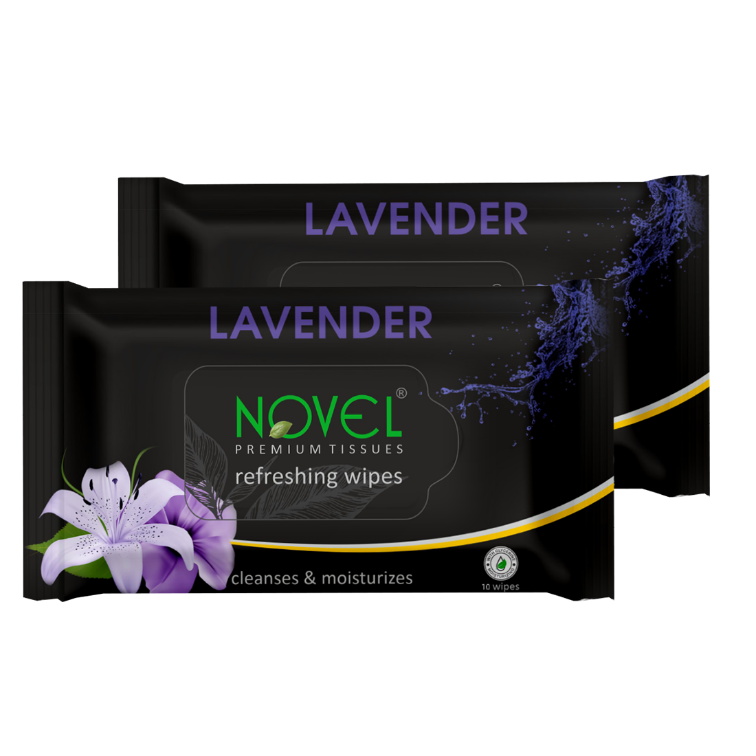 Novel Refreshing Wet Wipes | Alcohol-Free, Aqua Glycerine with Lavender Fragrance | 25 Wipes (Pack of 2)