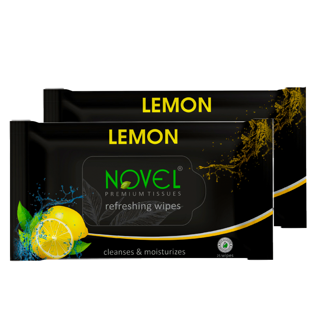 Novel Refreshing Wet Wipes | Alcohol-Free, Aqua Glycerine with Lemon Fragrance | 25 Wipes (Pack of 2)