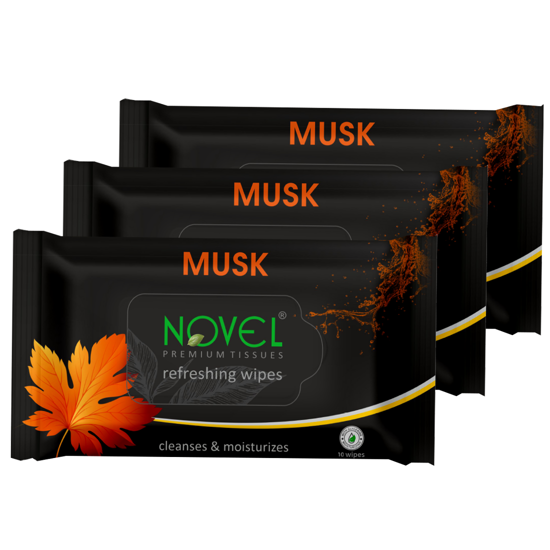 Novel Refreshing Wet Wipes | Alcohol-Free, Aqua Glycerine with Musk Fragrance | 25 Wipes (Pack of 3)