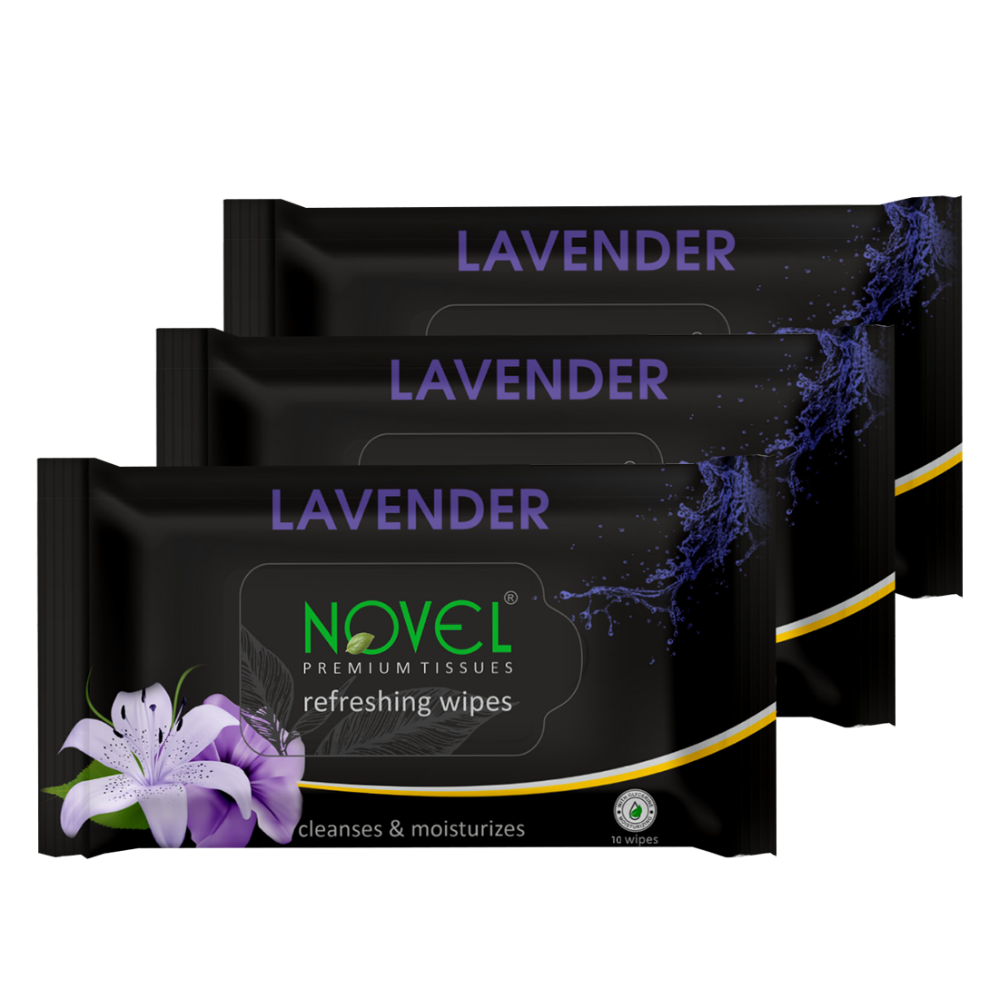 Novel Refreshing Wet Wipes | Alcohol-Free, Aqua Glycerine with Lavender Fragrance | 25 Wipes (Pack of 3)
