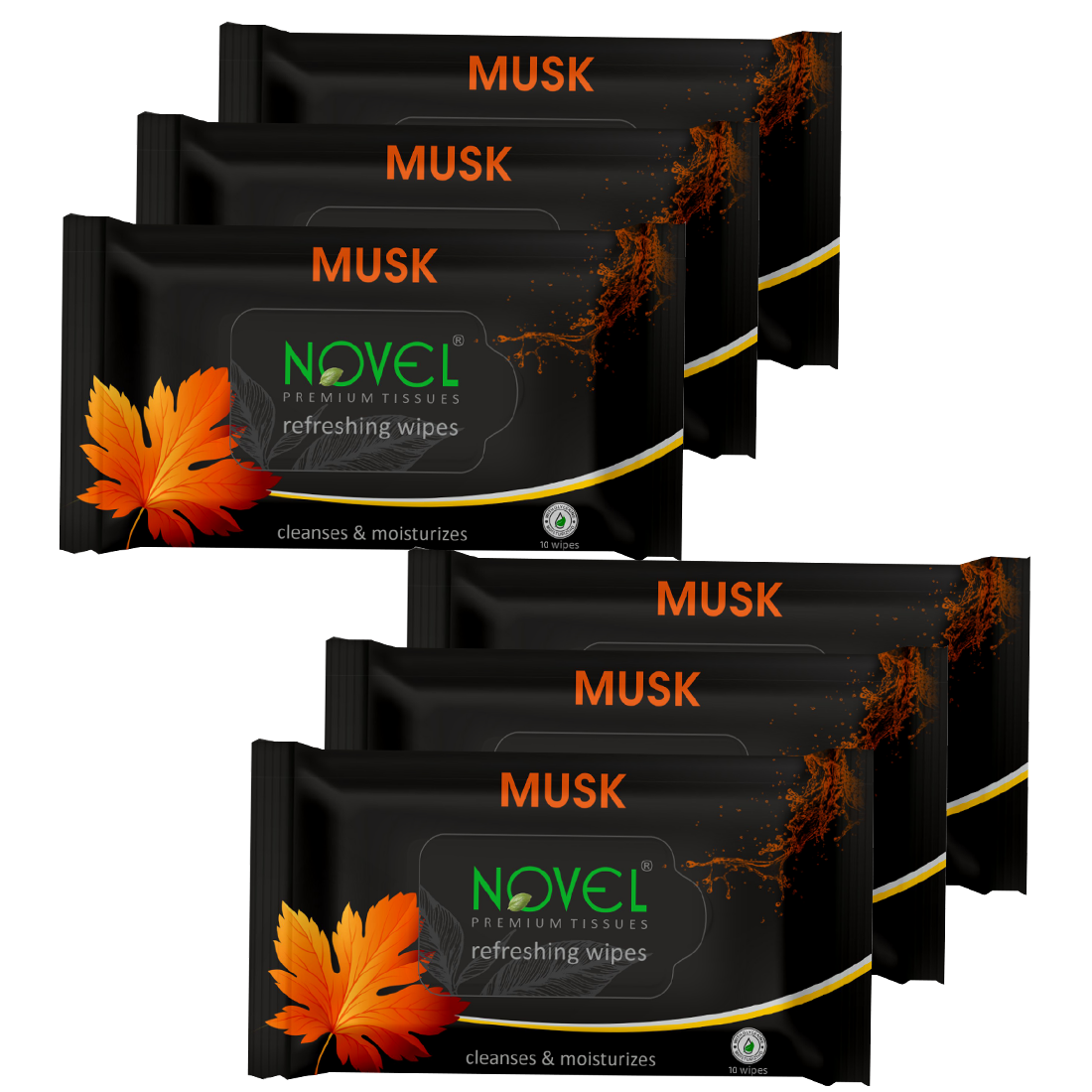 Novel Refreshing Wet Wipes | Alcohol-Free, Aqua Glycerine with Musk Fragrance | 25 Wipes (Pack of 6)