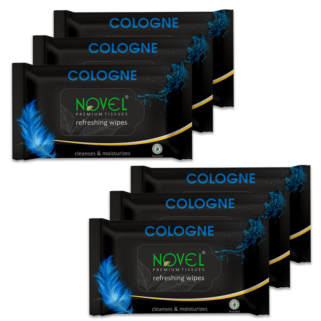 Novel Refreshing Wet Wipes | Alcohol-Free, Aqua Glycerine with Cologne Fragrance | 25 Wipes (Pack of 6)