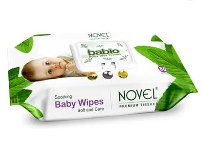 Babio Soft Cleansing Baby Wipes Lid Pack | Contains Aloe Vera & Chamomile Oil -80 Wipes