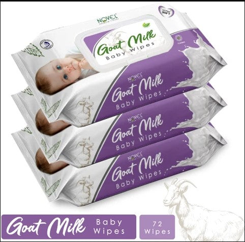 Babio Premium Goat Milk Baby Wipes Lid Pack | Deeply Moisturizing & Gentle – 72 Wipes (Pack of 3
