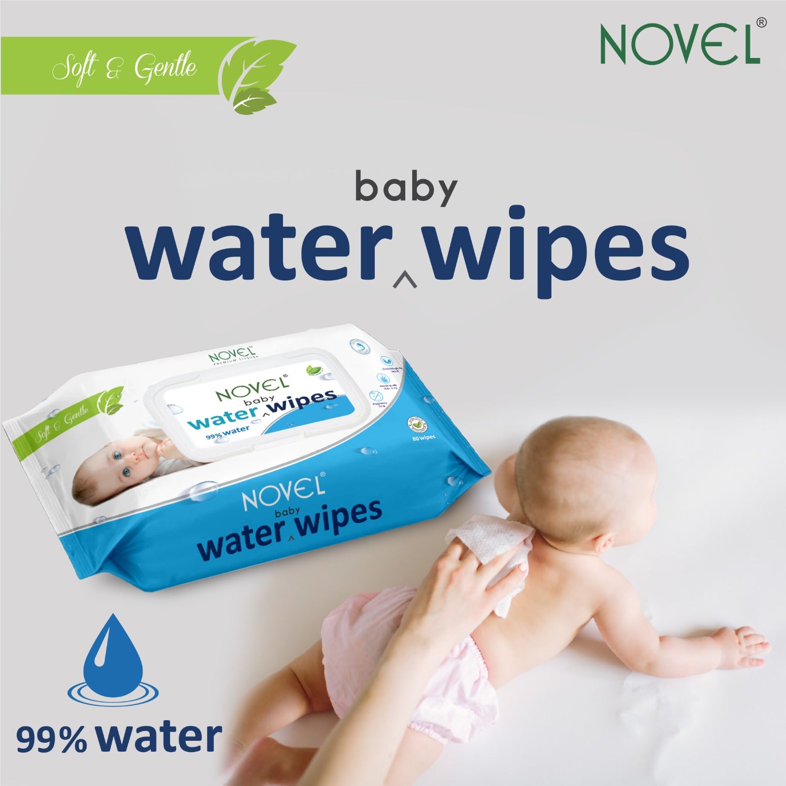 Babio Premium Baby Water Wipes Lid Pack | Deeply Moisturizing & Gentle – 72 Wipes (Pack of 2)
