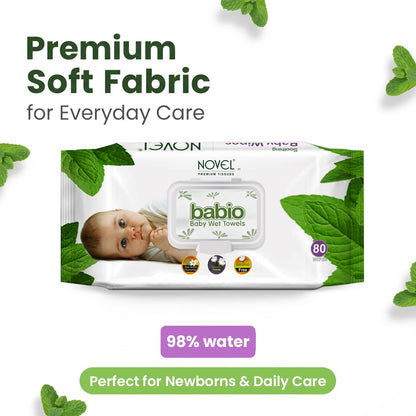Babio Soft Cleansing Baby Wipes Lid Pack | Contains Aloe Vera & Chamomile Oil -80 Wipes