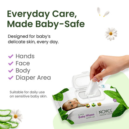 Babio Soft Cleansing Baby Wipes Lid Pack | Contains Aloe Vera & Chamomile Oil -80 Wipes