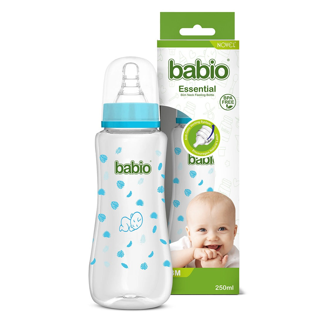 Novel Babio Baby Feeding Bottle – 250 ml | Slim Neck, Easy Grip & Safe Feeding