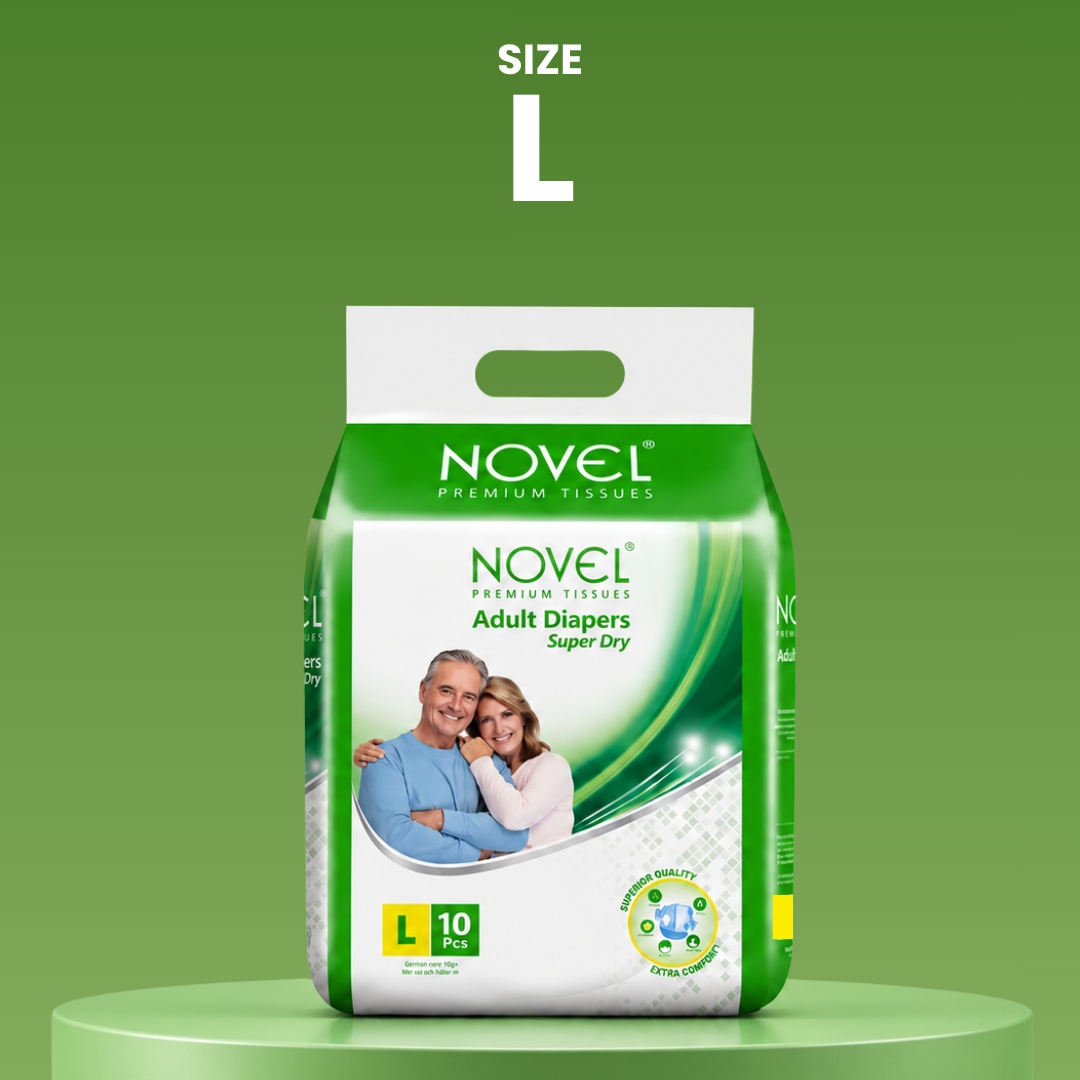 Novel Adult Diaper Super Dry Wrap Style L (10 Pieces) – High Absorbency, Leak Protection, Odour Control | Soft & Skin-Friendly, Adjustable Fit | Unisex Adult Diapers | Buy 1 Get 1