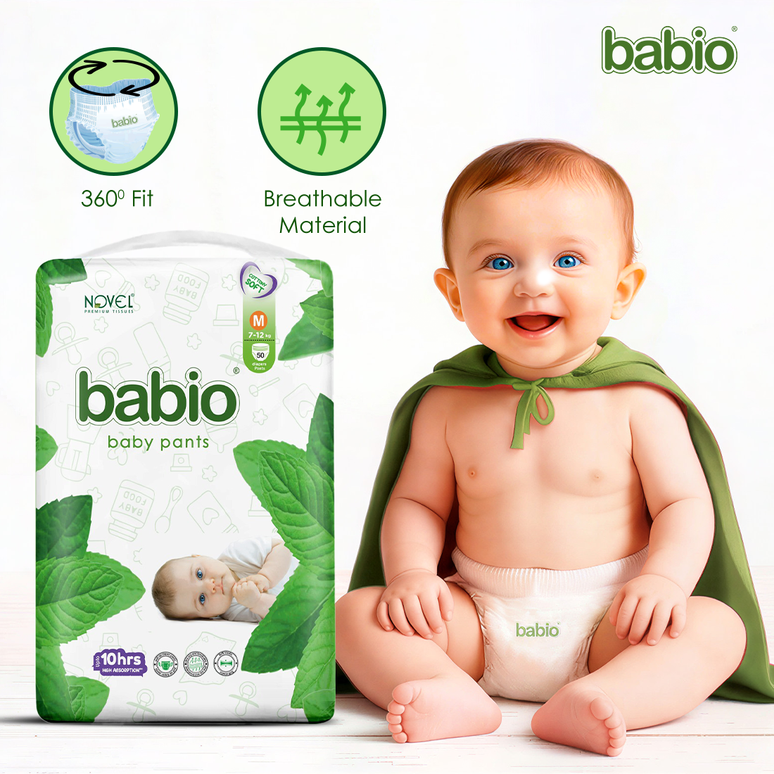 Novel Babio Baby Diaper Pants – Size M (50 Pieces) | Buy 1 Get 1