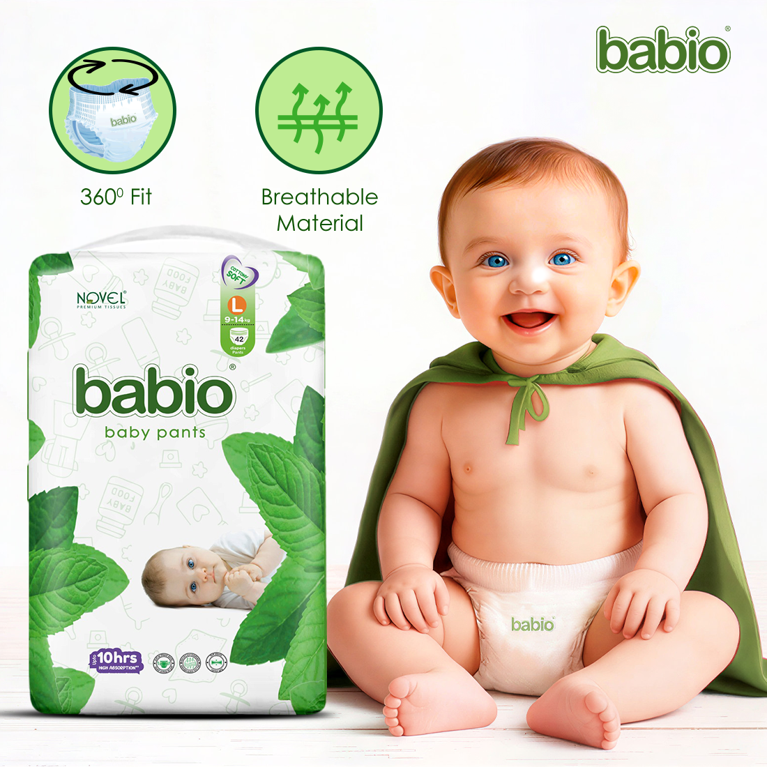 Novel Babio Baby Diaper Pants – Size L (42 Pieces) | Buy 1 Get 1