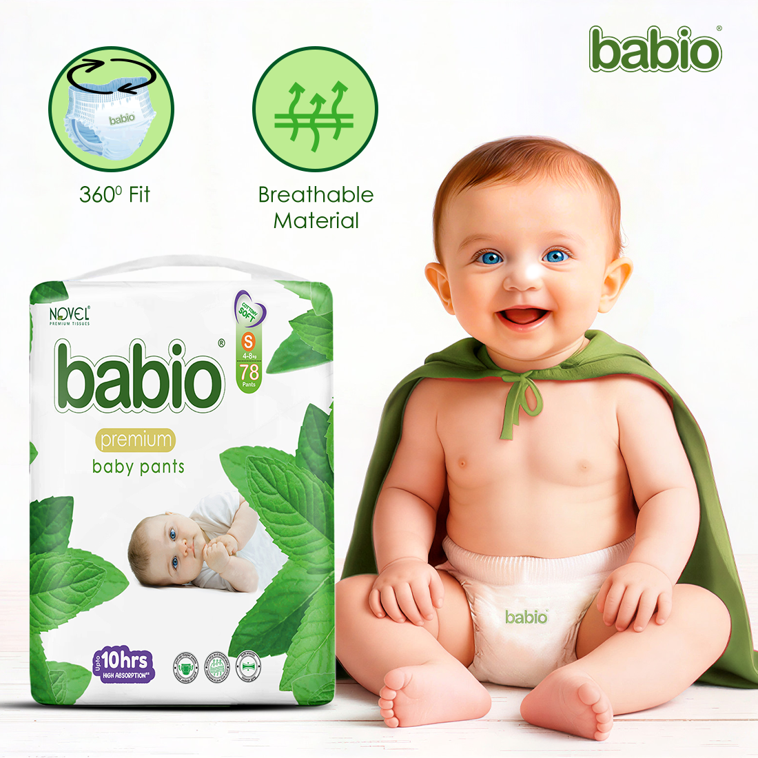 Novel Babio Baby Premium Diaper Pants – Size S (78 Pieces) |Extra Comfort, Leak Protection & Up to 10 Hours Dryness