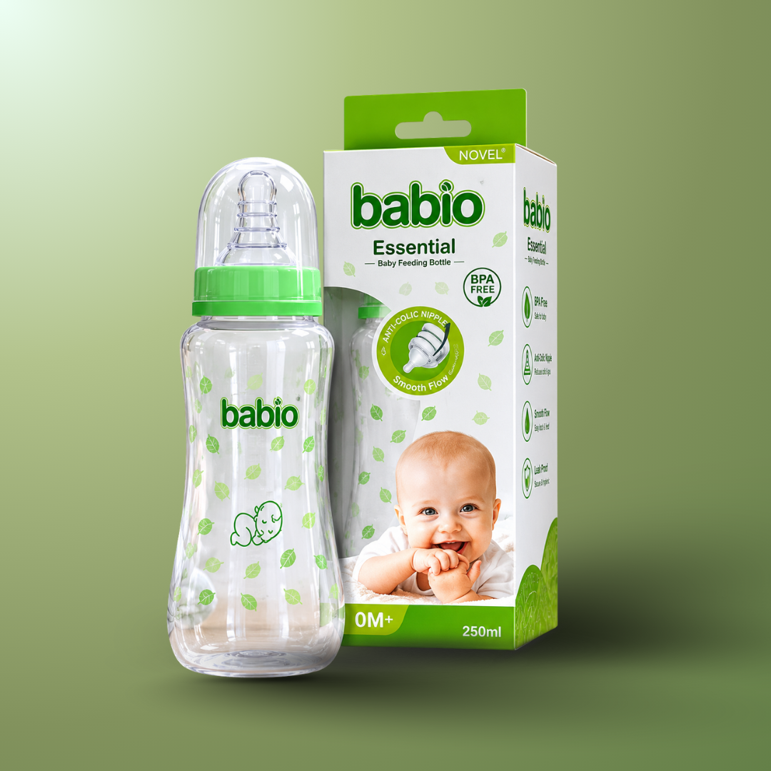 Novel Babio Baby Feeding Bottle | 250ml – BPA-Free, Anti-Colic Design for Comfortable Feeding | Soft Silicone Nipple, Easy Grip & Leakproof | Safe & Durable for Daily Use