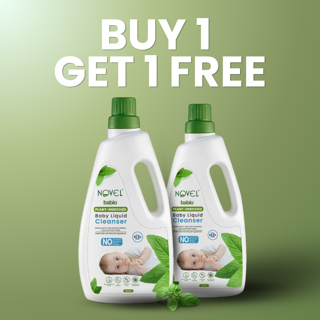 Novel Babio Baby Liquid Cleanser | Plant Enriched | 1000ml – Gentle Care for Baby Essentials | Buy 1 Get 3 & Accessories | Removes Residue & Odour, Safe & Skin-Friendly | Suitable for Daily Use | Buy 1 Get 1
