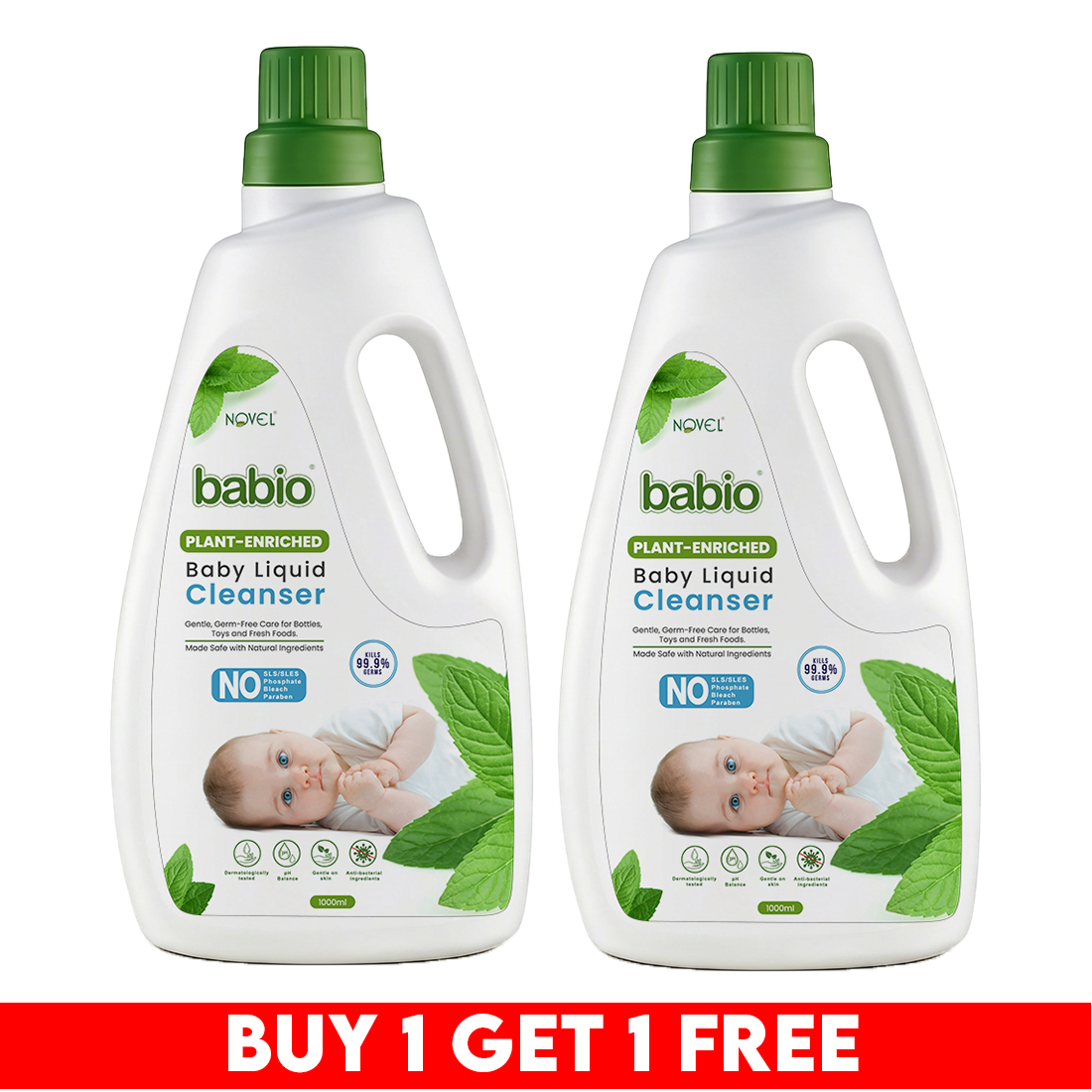 Novel Babio Baby Liquid Cleanser | Plant Enriched | 1000ml | Buy 1 Get 1