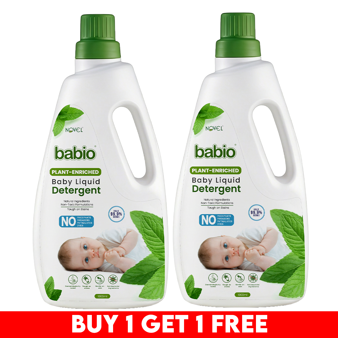 Novel Babio Baby Liquid Detergent | Plant Enriched | 1000ml | Buy 1 Get 1