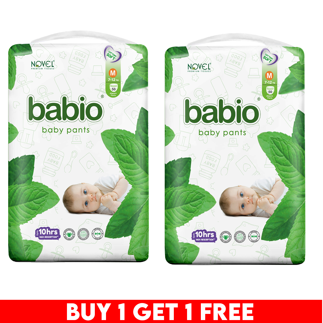 Novel Babio Baby Diaper Pants – Size M (50 Pieces) | Buy 1 Get 1