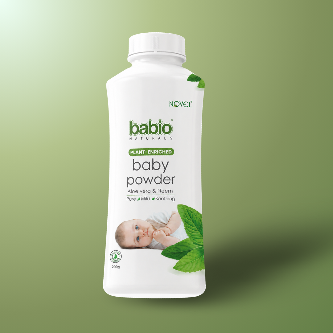 Novel Babio Baby Powder with Aloe Vera & Neem | 200g – Gentle Daily Care for Delicate Baby Skin | Pure, Mild & Soothing Care Powder for Freshness, Dryness & Comfort